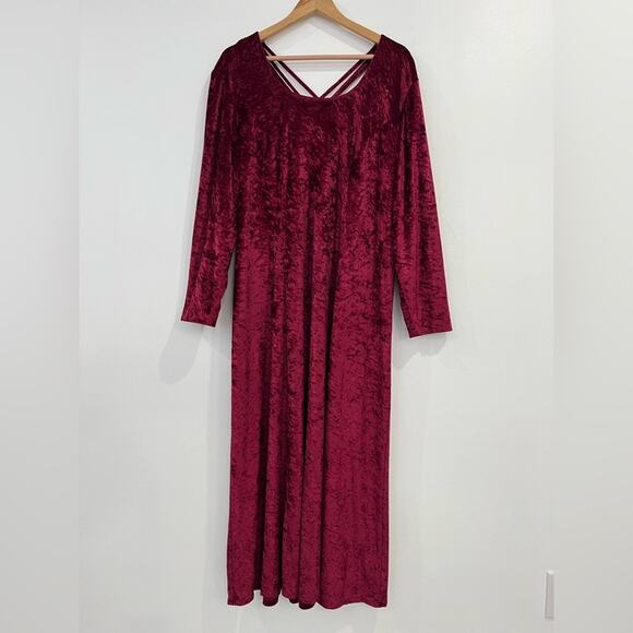 Fashion Bug Vtg Velvet Burnout Maxi Dress Long Sleeve 20 Festival Boho Whimsical - Picture 1 of 8